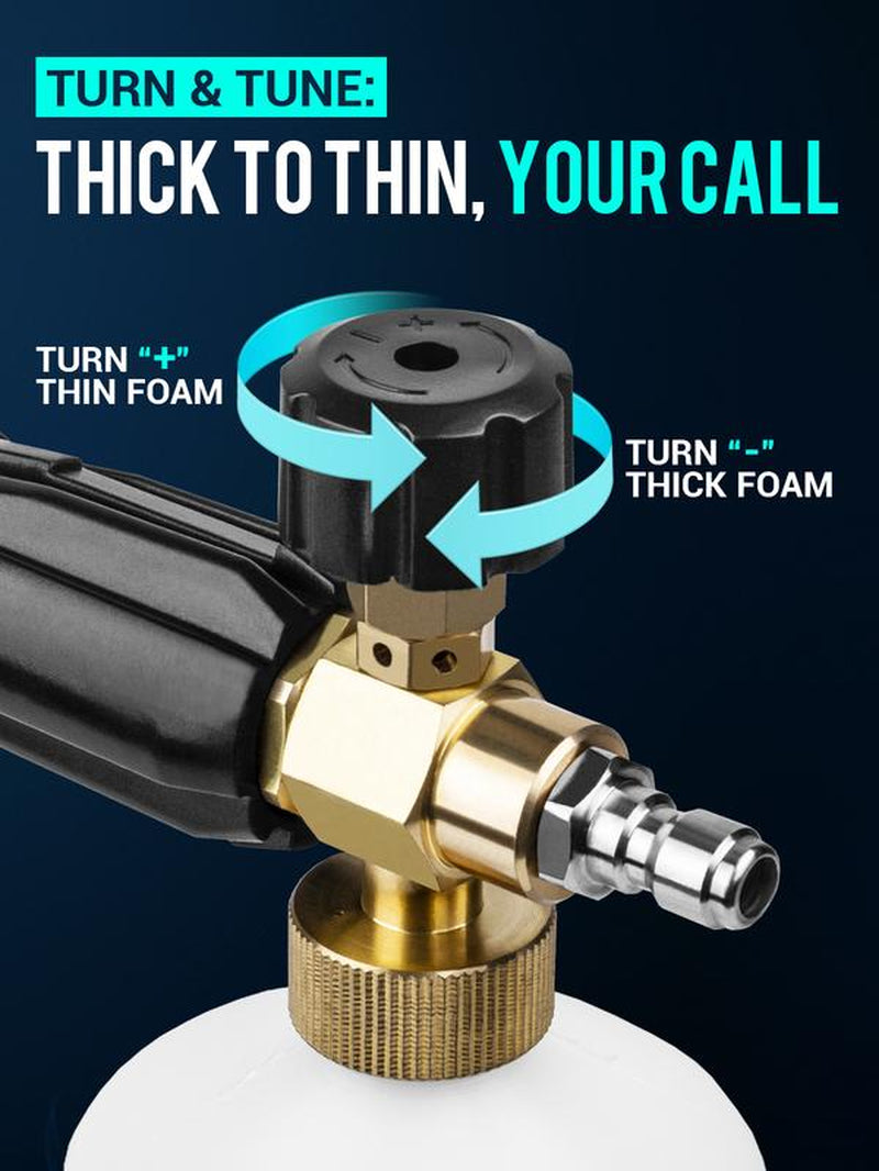 1 Liter Adjustable Foam Cannon Snow Foam Lance with 1/4" Quick Connector 5 Pressure Washer Nozzles for Car Detailing Cleaning White