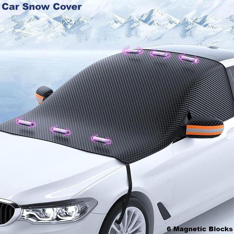 Car Windshield Cover against Frost Ice and Snow, Magnetic Windscreen Protector with Side Mirror Covers, All-Season Front Window Guard, Easy Install Storage, Black & Orange
