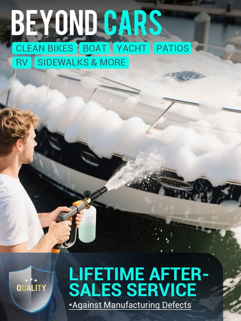 1 Liter Adjustable Foam Cannon Snow Foam Lance with 1/4" Quick Connector 5 Pressure Washer Nozzles for Car Detailing Cleaning White