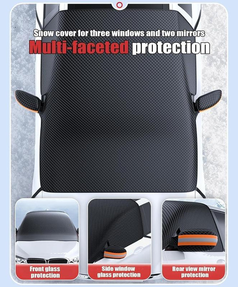 Car Windshield Cover against Frost Ice and Snow, Magnetic Windscreen Protector with Side Mirror Covers, All-Season Front Window Guard, Easy Install Storage, Black & Orange