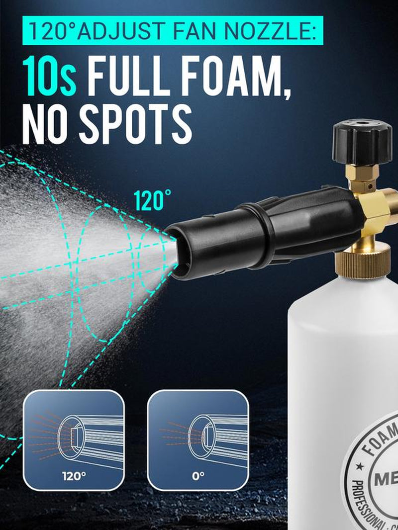 1 Liter Adjustable Foam Cannon Snow Foam Lance with 1/4" Quick Connector 5 Pressure Washer Nozzles for Car Detailing Cleaning White