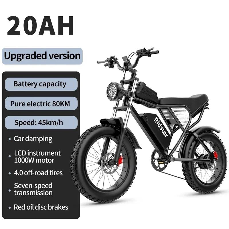 Electric Bike Ridstarq20 2000W Dual Motor 52V 40AH Dual Battery Adult E-Bike 20 Inch Tire for Mountain Off-Road Electric Bicycle