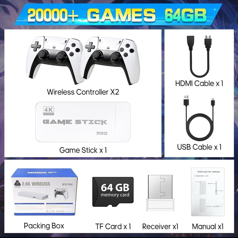 2025 New Upgraded Retrogame Console with 20,000+ Games,4K Hdml Output, Wireless Controller, Game Emulator, Arcade Communication Stick