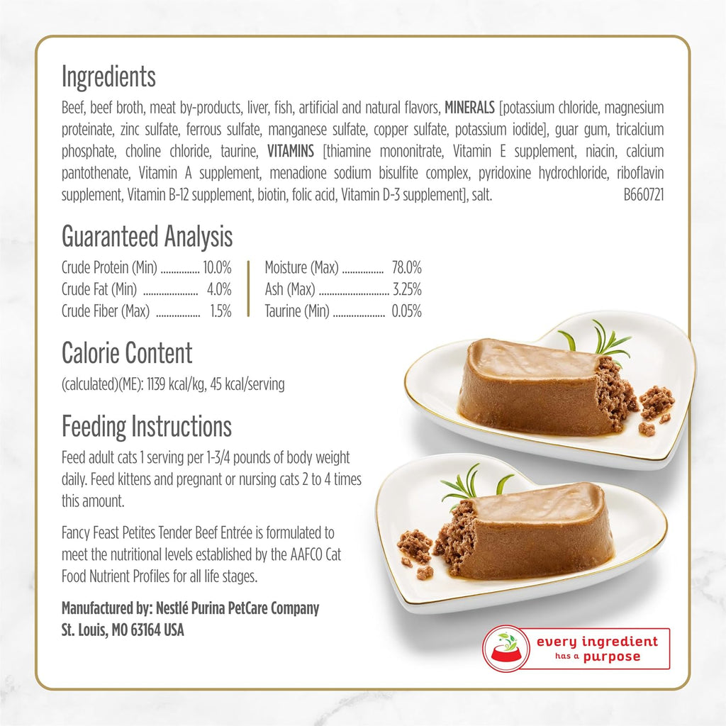 Purina  Petites Tender Beef Entrée Gourmet Wet Cat Food Pate - (Pack of 12) 2.8 Oz. Tubs