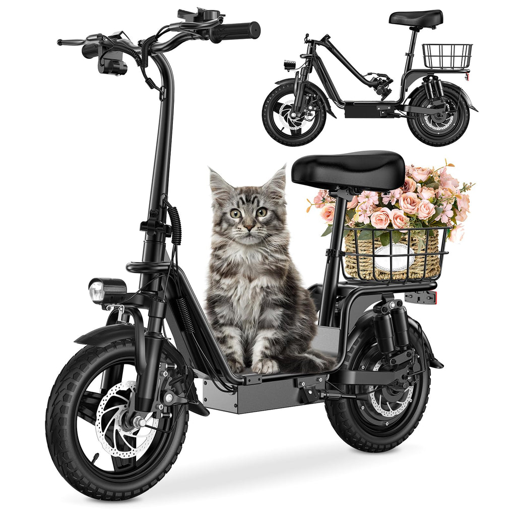 Adults Electric Scooter with Seat, 48V 10.4AH Foldable Electric Scooter,14" Tires,750W Motor,20MPH, 28-Mile Long Range and Dual Disc Brakes,330lbs Max Load