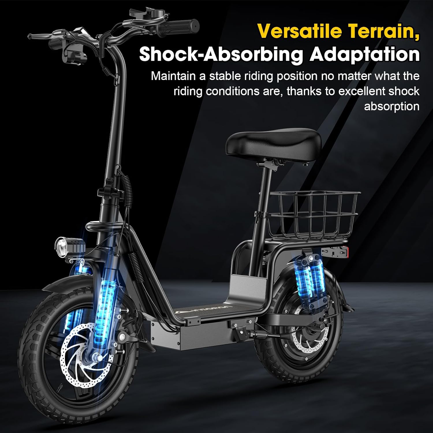 Adults Electric Scooter with Seat, 48V 10.4AH Foldable Electric Scooter,14" Tires,750W Motor,20MPH, 28-Mile Long Range and Dual Disc Brakes,330lbs Max Load