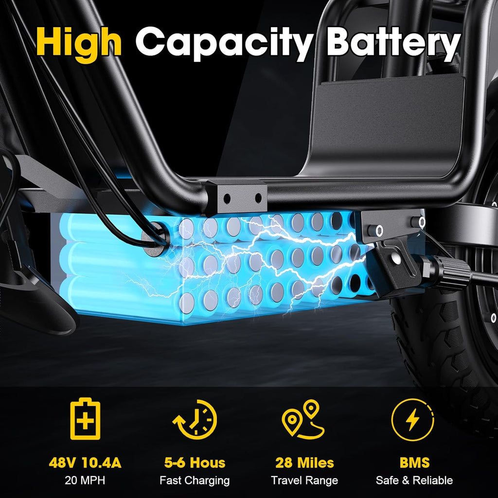 Adults Electric Scooter with Seat, 48V 10.4AH Foldable Electric Scooter,14" Tires,750W Motor,20MPH, 28-Mile Long Range and Dual Disc Brakes,330lbs Max Load
