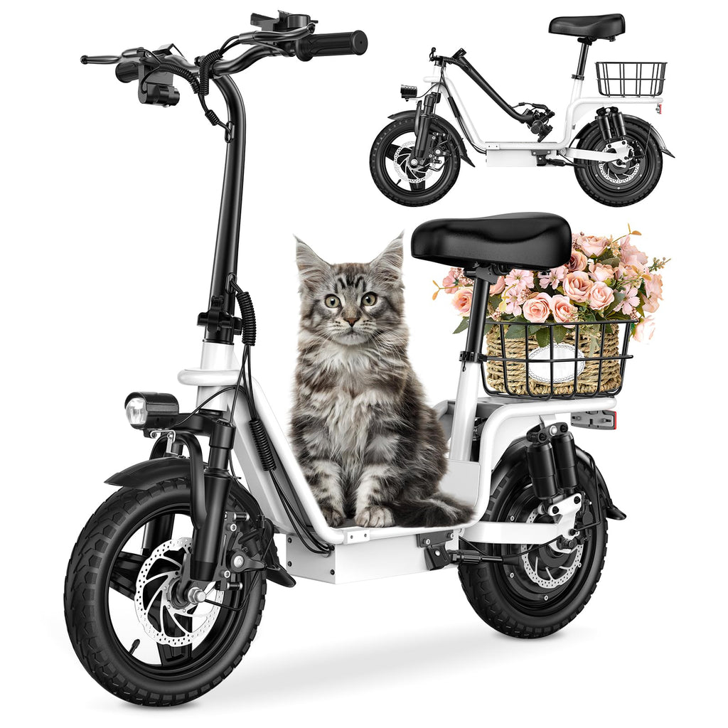 Adults Electric Scooter with Seat, 48V 10.4AH Foldable Electric Scooter,14" Tires,750W Motor,20MPH, 28-Mile Long Range and Dual Disc Brakes,330lbs Max Load