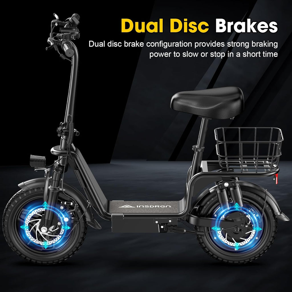 Adults Electric Scooter with Seat, 48V 10.4AH Foldable Electric Scooter,14" Tires,750W Motor,20MPH, 28-Mile Long Range and Dual Disc Brakes,330lbs Max Load