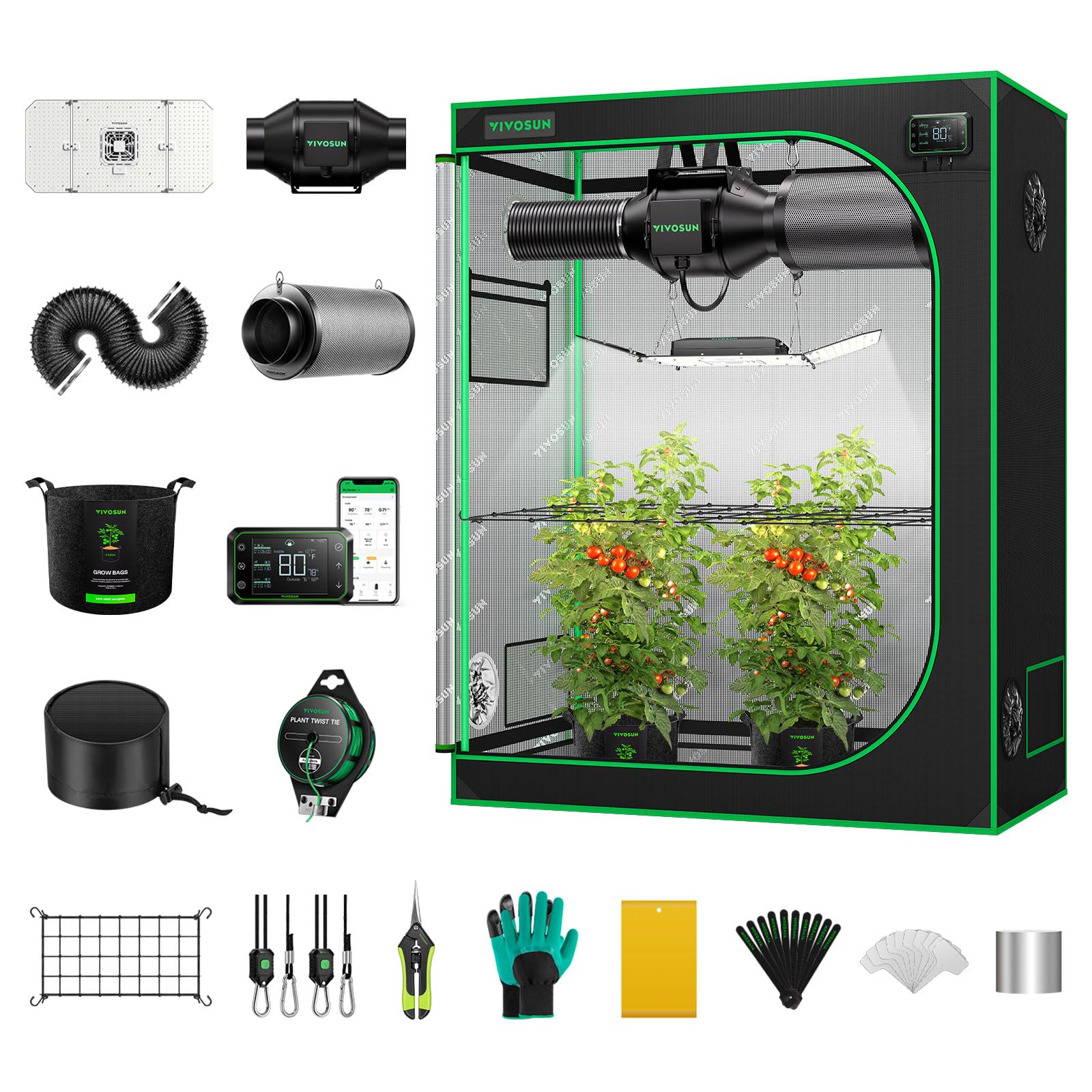 VIVOSUN GIY Smart Grow Tent System 2x2, WiFi-Integrated Grow Tent Kit, with Automate Ventilation and Circulation, Schedule Full Spectrum 100W LED Grow Light, and GrowHub E42A Controller
