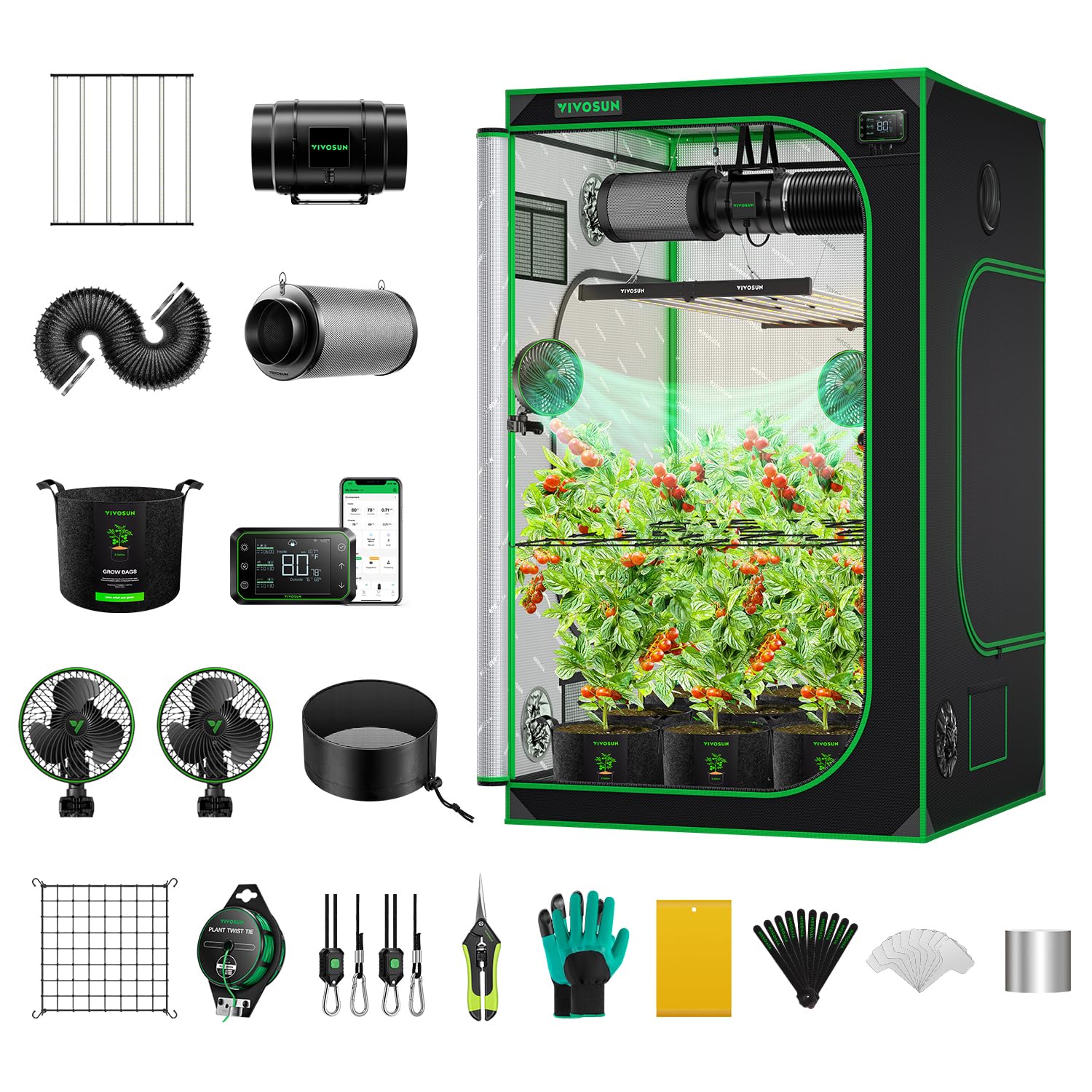 VIVOSUN GIY Smart Grow Tent System 2x2, WiFi-Integrated Grow Tent Kit, with Automate Ventilation and Circulation, Schedule Full Spectrum 100W LED Grow Light, and GrowHub E42A Controller