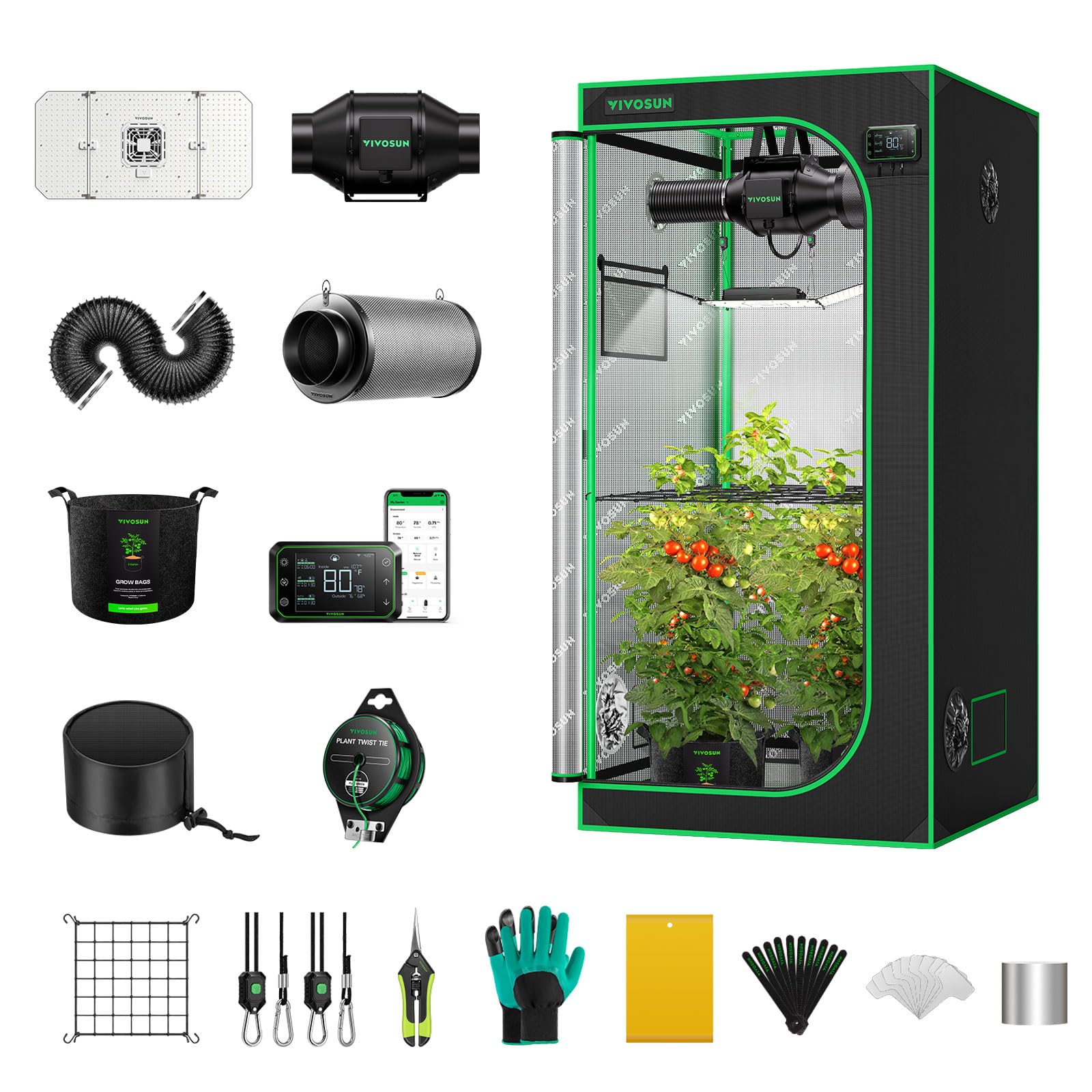 VIVOSUN GIY Smart Grow Tent System 2x2, WiFi-Integrated Grow Tent Kit, with Automate Ventilation and Circulation, Schedule Full Spectrum 100W LED Grow Light, and GrowHub E42A Controller