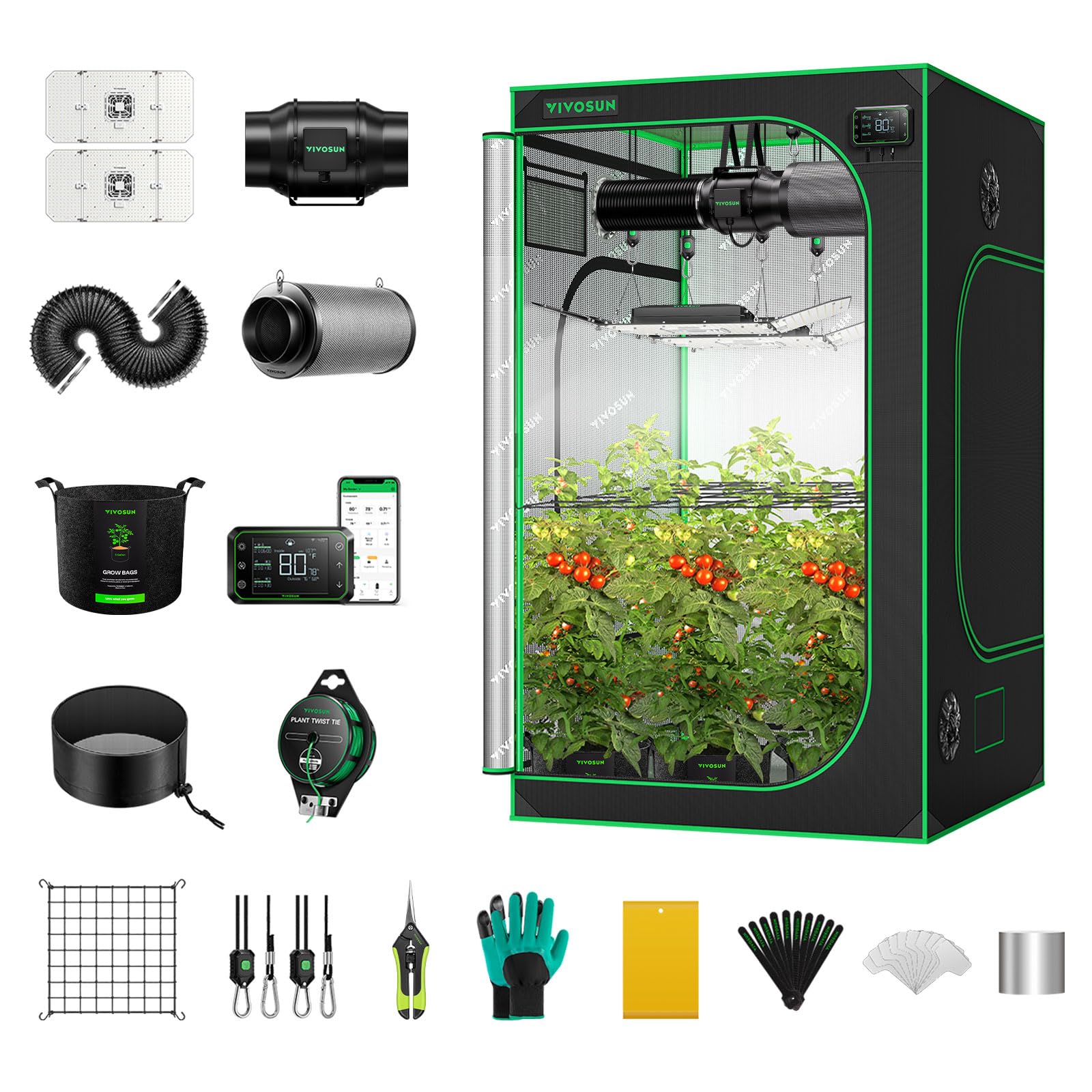 VIVOSUN GIY Smart Grow Tent System 2x2, WiFi-Integrated Grow Tent Kit, with Automate Ventilation and Circulation, Schedule Full Spectrum 100W LED Grow Light, and GrowHub E42A Controller