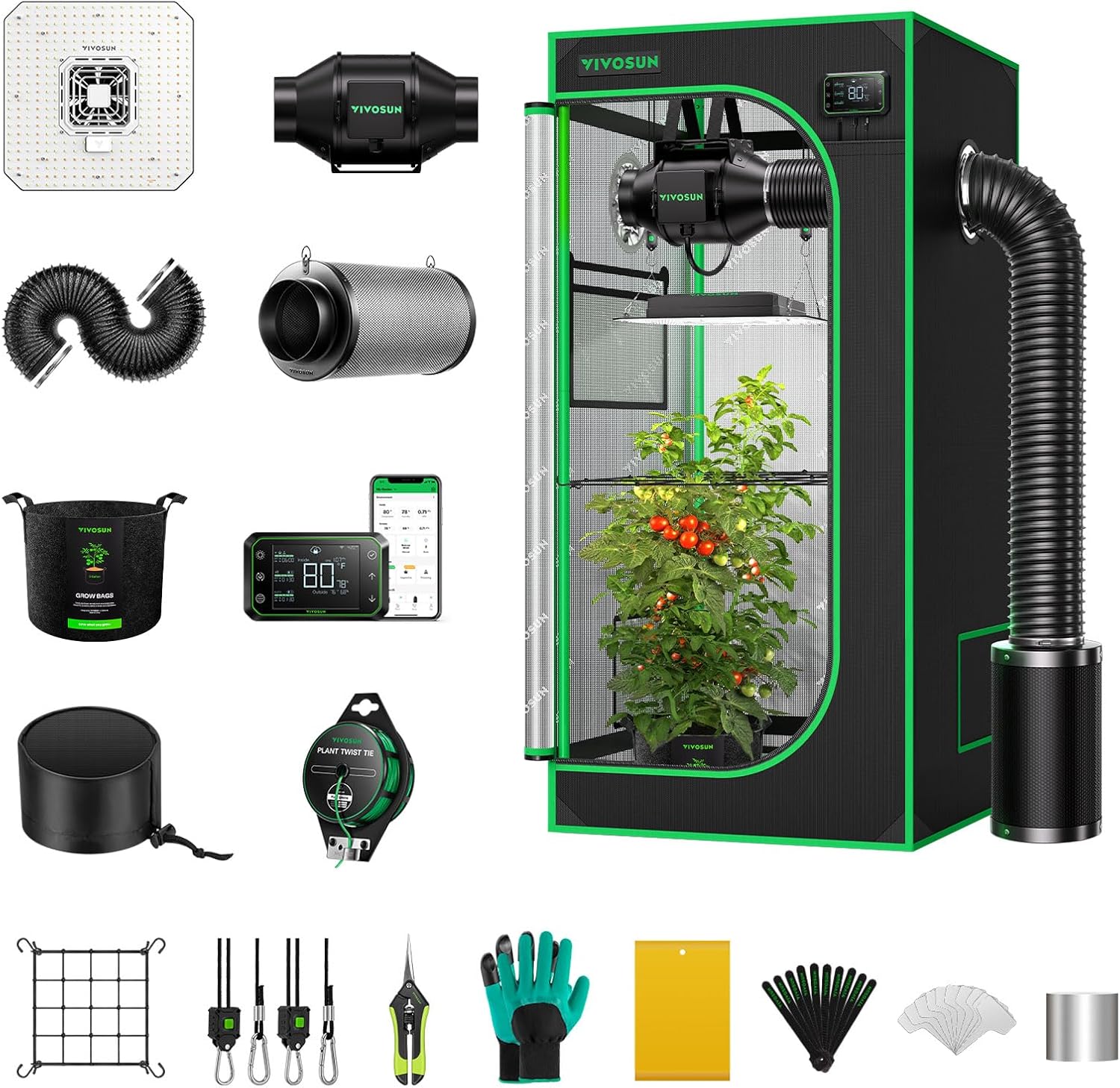 VIVOSUN GIY Smart Grow Tent System 2x2, WiFi-Integrated Grow Tent Kit, with Automate Ventilation and Circulation, Schedule Full Spectrum 100W LED Grow Light, and GrowHub E42A Controller