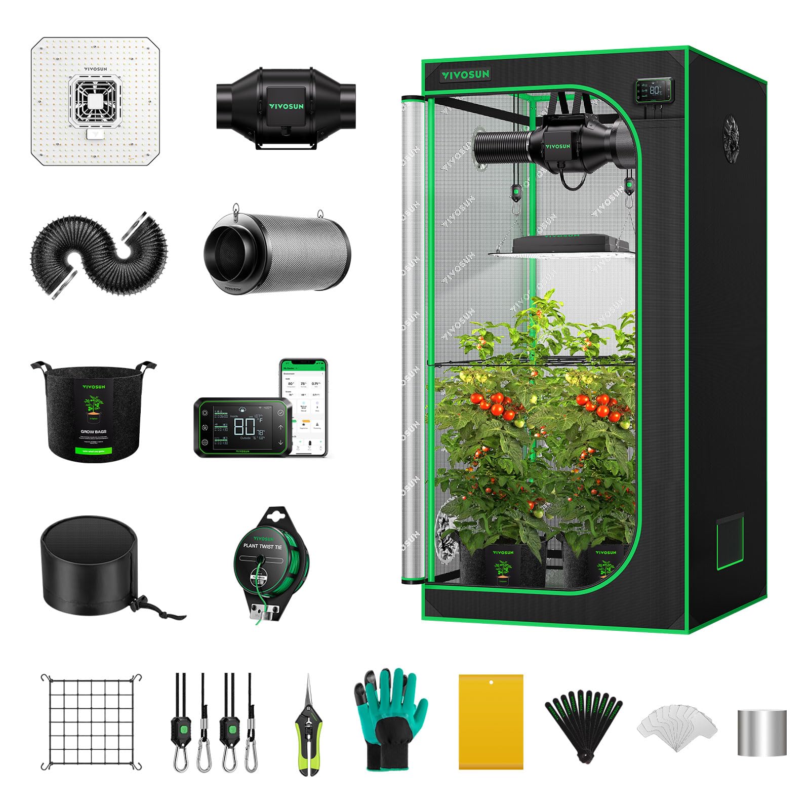 VIVOSUN GIY Smart Grow Tent System 2x2, WiFi-Integrated Grow Tent Kit, with Automate Ventilation and Circulation, Schedule Full Spectrum 100W LED Grow Light, and GrowHub E42A Controller