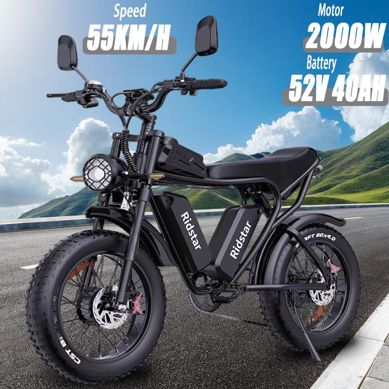 Electric Bike Ridstarq20 2000W Dual Motor 52V 40AH Dual Battery Adult E-Bike 20 Inch Tire for Mountain Off-Road Electric Bicycle
