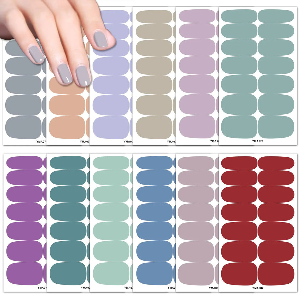 Solid Color Waterproof Nail Stickers - Simple Design