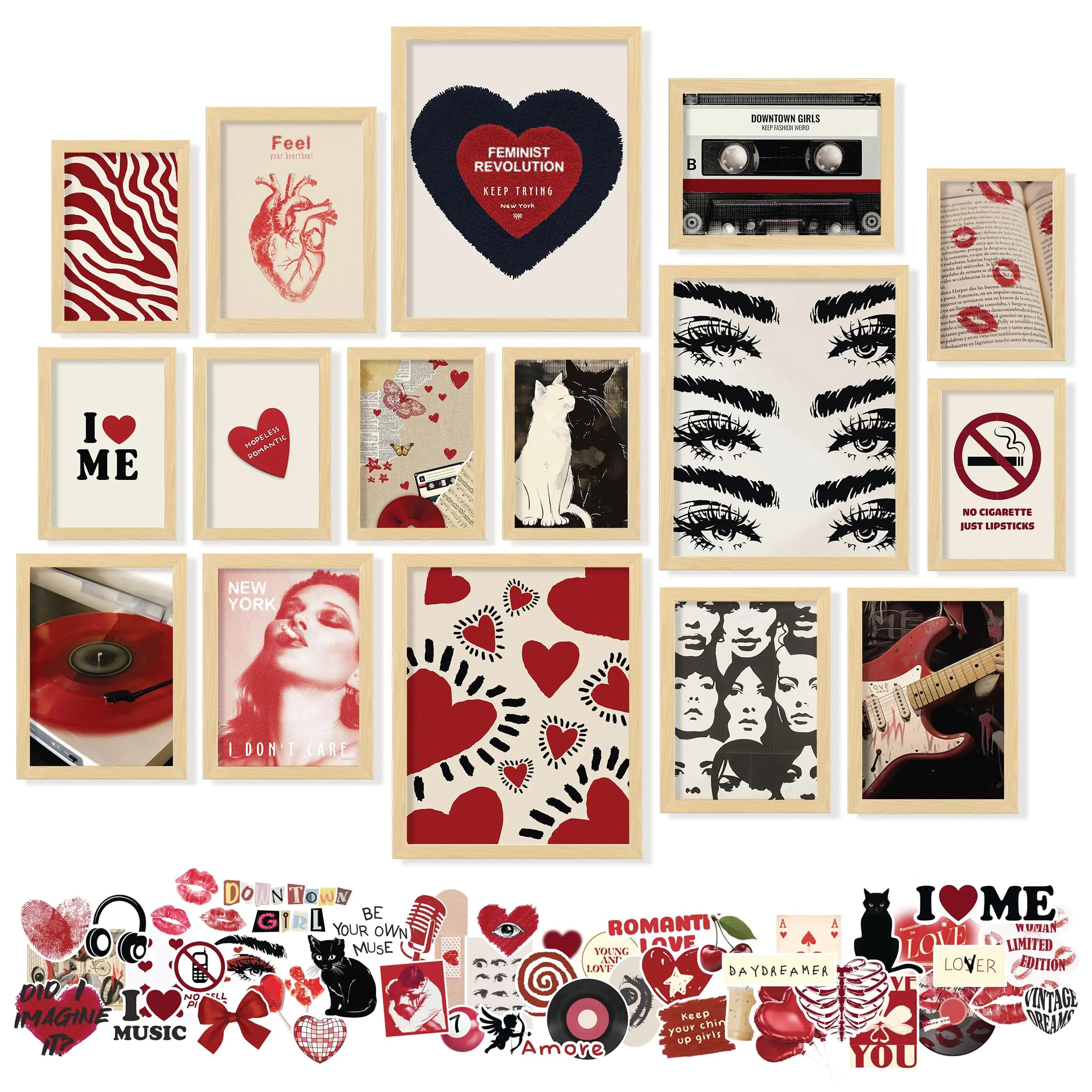 97 Decor Downtown Girl Room Decor Posters - 16 Pcs Downtown Girl Posters Y2k Decor for Bedroom Vintage Y2k Room Decor Retro Downtown Pictures Red Coquette Wall Art for Teen Girl (Unframed)