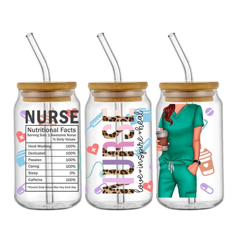 3D UV DTF Transfers Stickers 16oz Cup Wraps Doctor Nurse Day Printed For DIY Glass Ceramic Metal Leather Etc