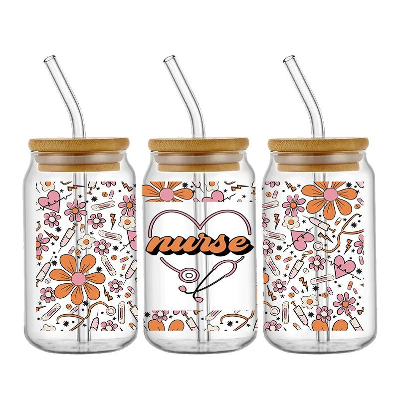 3D UV DTF Transfers Stickers 16oz Cup Wraps Doctor Nurse Day Printed For DIY Glass Ceramic Metal Leather Etc