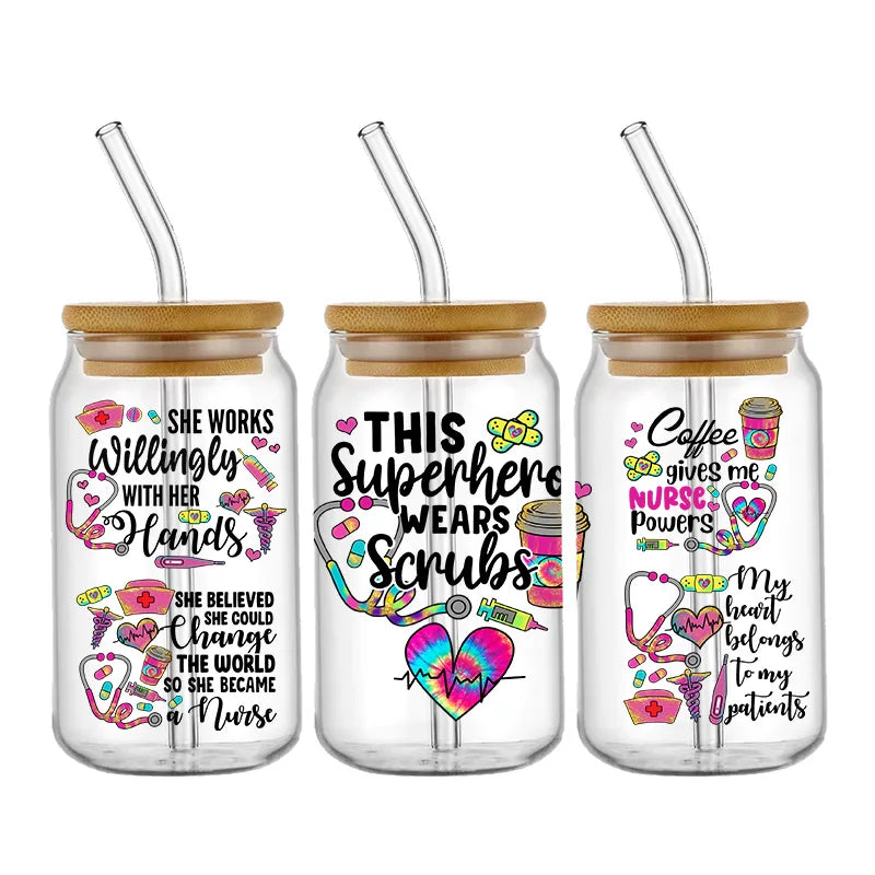 3D UV DTF Transfers Stickers 16oz Cup Wraps Doctor Nurse Day Printed For DIY Glass Ceramic Metal Leather Etc
