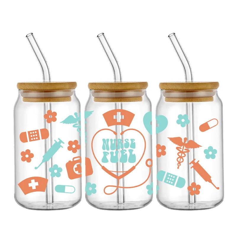 3D UV DTF Transfers Stickers 16oz Cup Wraps Doctor Nurse Day Printed For DIY Glass Ceramic Metal Leather Etc