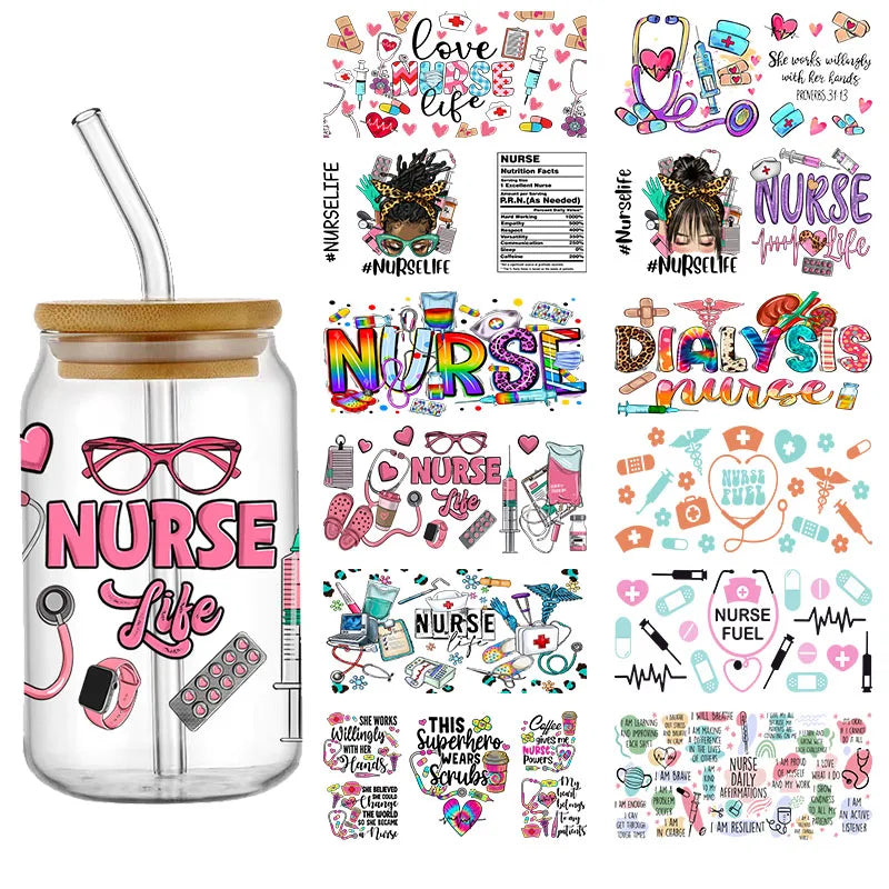 3D UV DTF Transfers Stickers 16oz Cup Wraps Doctor Nurse Day Printed For DIY Glass Ceramic Metal Leather Etc
