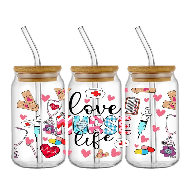 3D UV DTF Transfers Stickers 16oz Cup Wraps Doctor Nurse Day Printed For DIY Glass Ceramic Metal Leather Etc