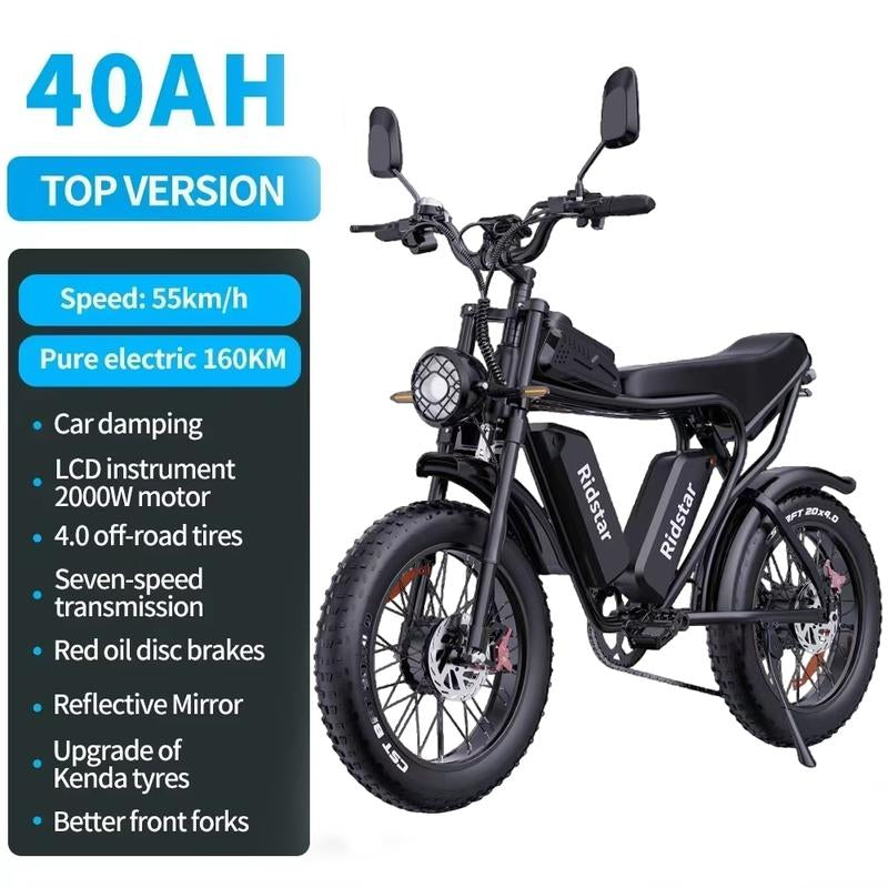 Electric Bike Ridstarq20 2000W Dual Motor 52V 40AH Dual Battery Adult E-Bike 20 Inch Tire for Mountain Off-Road Electric Bicycle