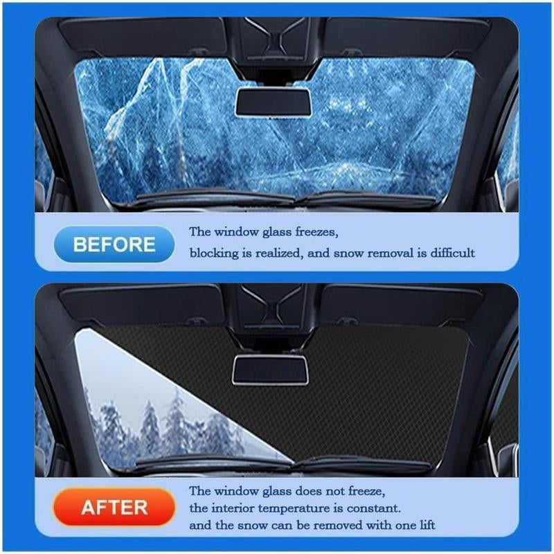 Car Windshield Cover against Frost Ice and Snow, Magnetic Windscreen Protector with Side Mirror Covers, All-Season Front Window Guard, Easy Install Storage, Black & Orange