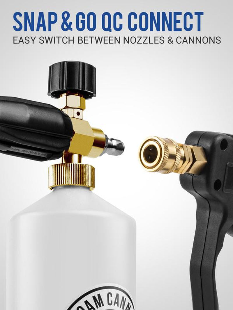 1 Liter Adjustable Foam Cannon Snow Foam Lance with 1/4" Quick Connector 5 Pressure Washer Nozzles for Car Detailing Cleaning White